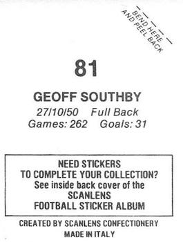 1984 Scanlens VFL Stickers #81 Geoff Southby Back